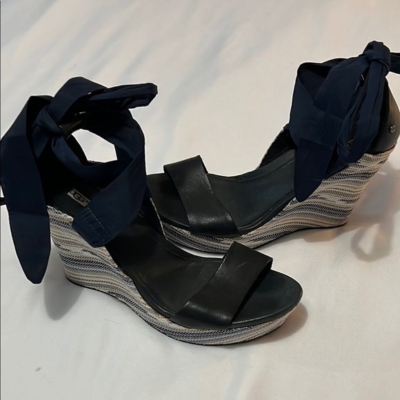 UGG Jules Ankle Wrap Platform Wedge Leather Sandals - Picture 1 of 10